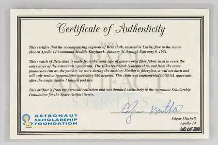 Lot #7292 Apollo 14 Flown Beta Cloth Swatch - Image 6