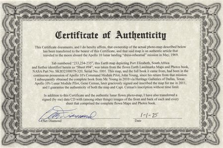 Lot #7125 Apollo 10 Flown Map Page of South Africa - Signed by Gene Cernan - Image 3