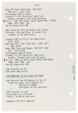 Lot #7365 Apollo 17 Lunar Surface-Flown 'LM Jettison' Checklist Page - Signed and Flight-Certified by Gene Cernan - Image 2