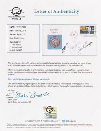 Lot #7241 Apollo 13 Signed 'Launch Day' Cover with Sterling Silver Medallion - Image 3