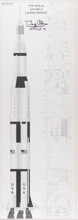 Lot #7153 Buzz Aldrin Oversized Signed Saturn V Diagram - Image 1