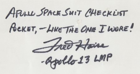 Lot #7244 Fred Haise Signed Apollo A7L Space Suit Checklist Pocket - Image 2