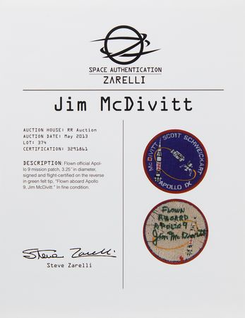 Lot #7115 Apollo 9 Flown Crew Patch Signed by Jim McDivitt - Image 3