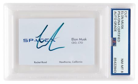 Lot #7509. Elon Musk Signature on Facsimile Business Card - PSA NM-MT 8