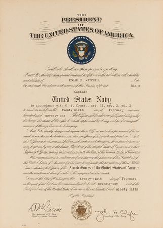 Lot #7328 United States Navy Promotion Certificate to Captain - From the Personal Collection of Edgar Mitchell - Image 1