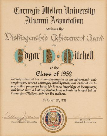 Lot #7308 Carnegie Mellon Distinguished Achievement Award and Certificate - From the Personal Collection of Edgar Mitchell - Image 5