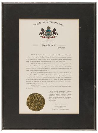 Lot #7324 State of Pennsylvania Resolution for Carnegie Mellon Day - From the Personal Collection of Edgar Mitchell - Image 2