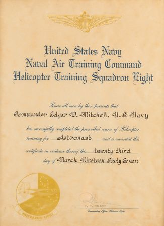 Lot #7327 United States Navy Helicopter Training Squadron Astronaut Certificate - From the Personal Collection of Edgar Mitchell - Image 1