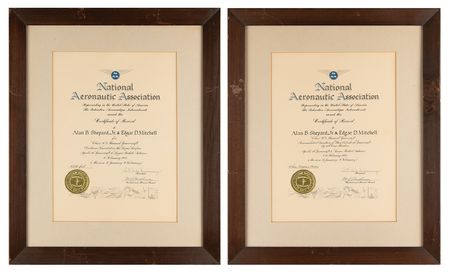 Lot #7285 Apollo 14 National Aeronautic Association World Record Certificates (2) for Distance Traveled on the Lunar Surface and Duration of Stay - From the Personal Collection of Edgar Mitchell - Image 1