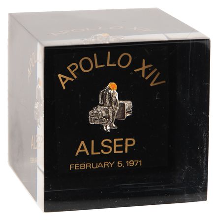 Lot #7267 Apollo 14 Flown ALSEP Emblem in Lucite - From the Personal Collection of Edgar Mitchell - Image 1