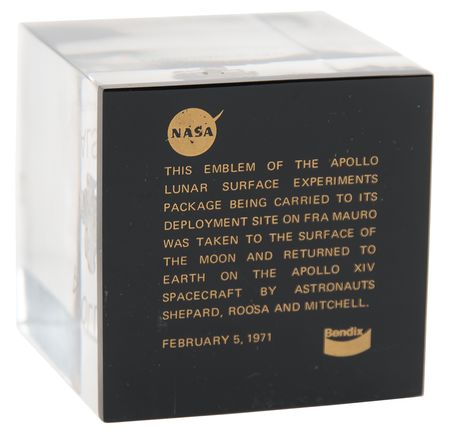 Lot #7267 Apollo 14 Flown ALSEP Emblem in Lucite - From the Personal Collection of Edgar Mitchell - Image 3