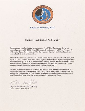 Lot #7269 Apollo 14 Flown American Flag - From the Personal Collection of Edgar Mitchell - Image 3