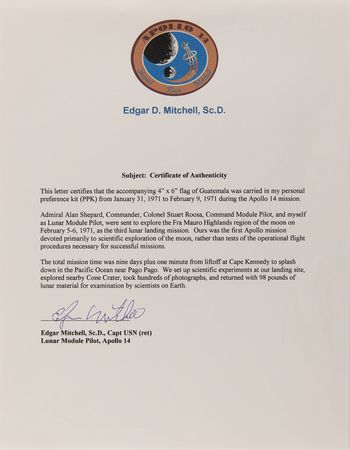 Lot #7271 Apollo 14 Flown Flags of Nations (5) - From the Personal Collection of Edgar Mitchell - Image 3