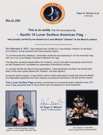 Lot #7282 Apollo 14 Lunar Surface-Flown American Flag - From the Personal Collection of Edgar Mitchell - Image 3
