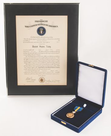 Lot #7326 United States Navy Distinguished Service Medal and Promotion Certificate to Commander - From the Personal Collection of Edgar Mitchell - Image 1