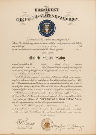 Lot #7326 United States Navy Distinguished Service Medal and Promotion Certificate to Commander - From the Personal Collection of Edgar Mitchell - Image 2