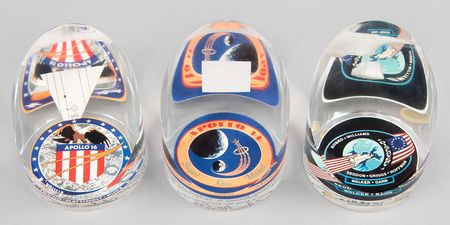 Lot #7305 Apollo 14, Apollo 16, and Space Shuttle Discovery (3) Flown Swatch Lucites - From the Personal Collection of Edgar Mitchell - Image 2