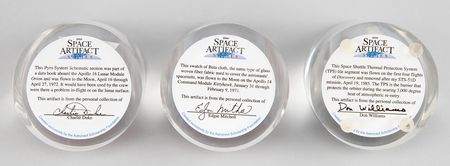 Lot #7305 Apollo 14, Apollo 16, and Space Shuttle Discovery (3) Flown Swatch Lucites - From the Personal Collection of Edgar Mitchell - Image 3