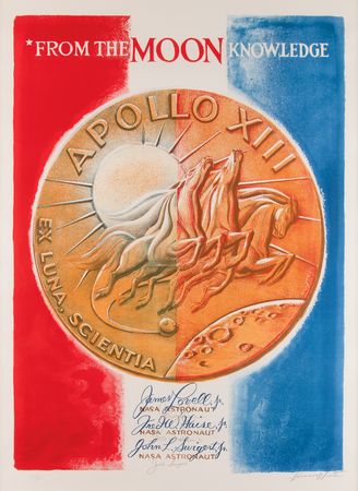 Lot #7239 Apollo 13 Signed Lithograph by Lumen Winter - 'From the Moon, Knowledge' (Ltd. Ed. #122/150) - Image 2