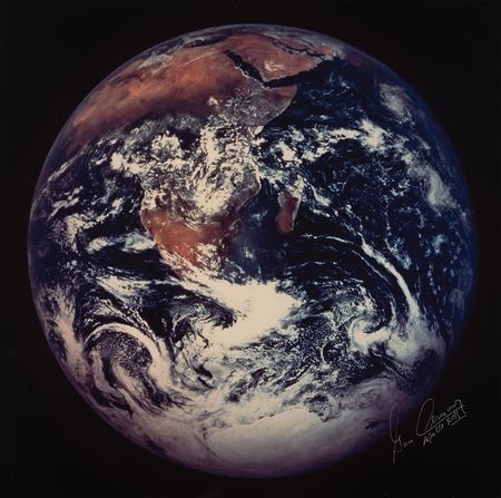 Lot #7380 Gene Cernan Signed Oversized 'Earth'
