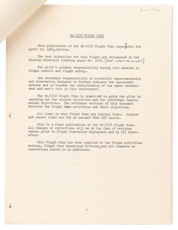 Lot #7032 Scott Carpenter's Mercury-Atlas 7 Flight Plan - Image 3