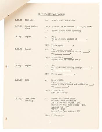 Lot #7032 Scott Carpenter's Mercury-Atlas 7 Flight Plan - Image 4