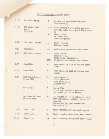 Lot #7032 Scott Carpenter's Mercury-Atlas 7 Flight Plan - Image 5