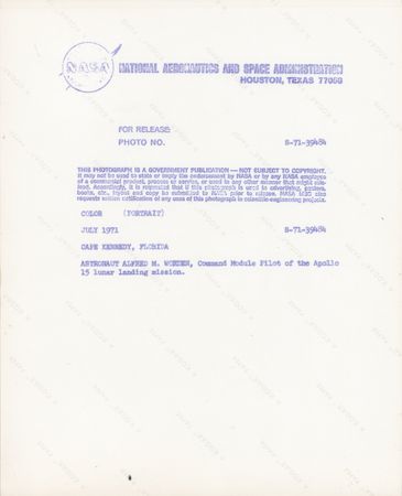 Lot #7355 Al Worden Signed Photograph - Image 2