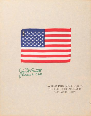 Lot #7108 Apollo 9 Flown American Flag Display - Signed by CDR Jim McDivitt - Image 1