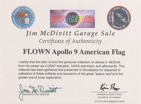 Lot #7108 Apollo 9 Flown American Flag Display - Signed by CDR Jim McDivitt - Image 4
