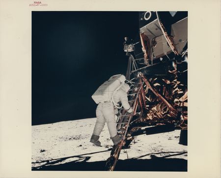 Lot #7174 Apollo 11 Original 'Type 1' Photograph: Buzz Aldrin Descends LM Ladder - Image 1