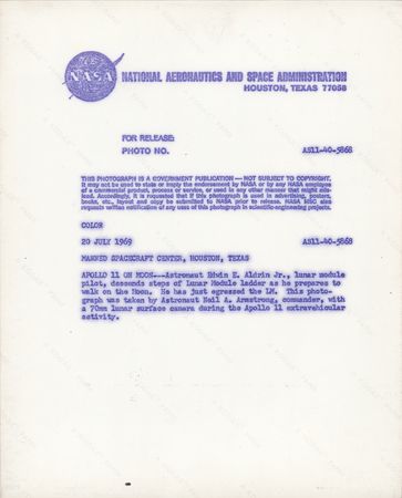 Lot #7174 Apollo 11 Original 'Type 1' Photograph: Buzz Aldrin Descends LM Ladder - Image 2