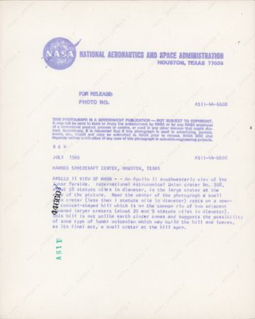 Lot #7179 Apollo 11 Original 'Type 1' Photograph: Far Side of the Moon - Image 2