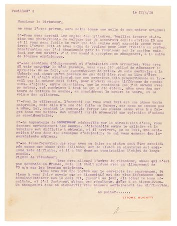 Lot #224 Ettore Bugatti Archive: Typed Letter Signed on 500-HP, 16-Cylinder Engine, with Photographs and Supplements - Image 3