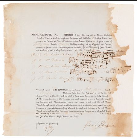 Lot #604 Frederic Chopin (2) Documents Signed, Selling Copyright to Five Famous Piano Compositions - Including Polonaise in A-flat major, Ballade No. 4, and Nocturnes - Image 3