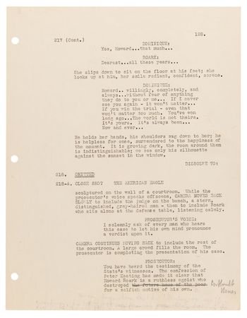 Lot #559 Ayn Rand Hand-Annotated Pages (3) from Her Screenplay for 'The Fountainhead' - Image 4