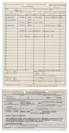 Lot #453 Alan Shepard Signed and Filled-Out 'Travel Memorandum' for 