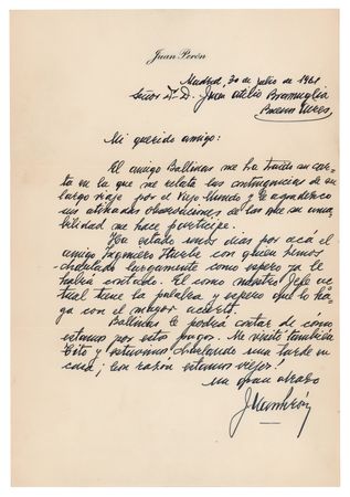 Lot #336 Juan Peron Autograph Letter Signed, Endorsing the Caretaker-Leader of the Peronist Movement - Image 1