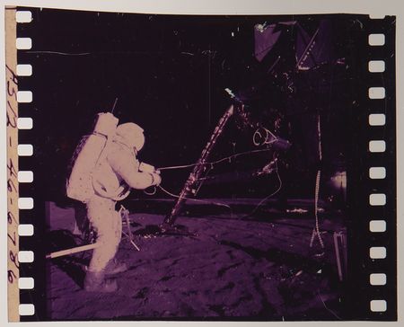 Lot #413 Apollo 12 Original Hand-Numbered Color Film Positive of Alan Bean and LM Intrepid (AS12-46-6786) - Image 1
