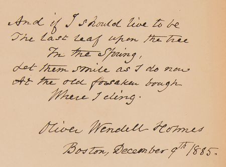 Lot #579 Oliver Wendell Holmes, Sr. Autograph Quotation Signed from 'The Last Leaf' - A Favorite Poem of Abraham Lincoln and Edgar Allan Poe - Image 2
