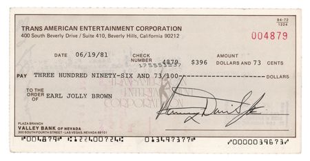 Lot #740 Sammy Davis, Jr. Signed Check - Image 1