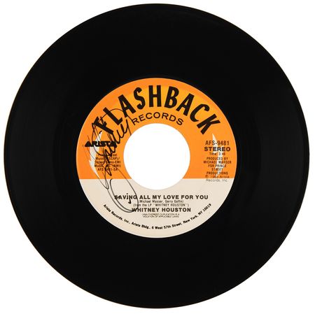 Lot #681 Whitney Houston Signed 45 RPM Single Record - 'Saving All My Love for You' - Image 1