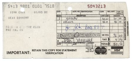 Lot #731 Sean Connery Signed Receipt
