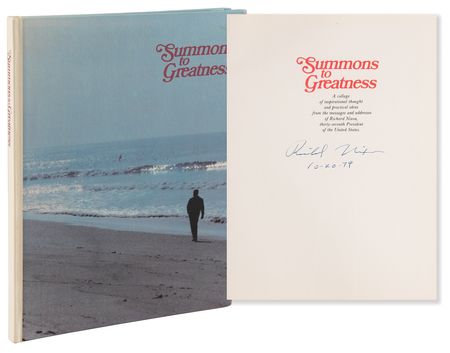 Lot #143 Richard Nixon Signed Book - Summons to Greatness - Image 1