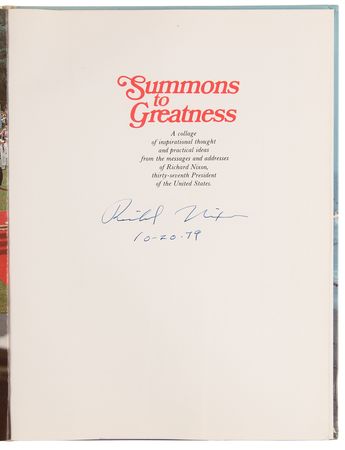 Lot #143 Richard Nixon Signed Book - Summons to Greatness - Image 4