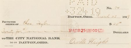 Lot #400 Orville Wright Signed Check to Wright Flyer Engineer Charles Taylor - Image 1