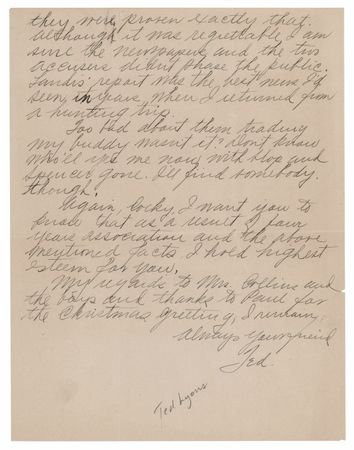 Lot #887 Ted Lyons Autograph Letter Signed to Eddie Collins - Image 3
