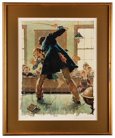 Lot #499 Norman Rockwell Signed Lithograph - 'Schoolmaster Flogging Tom Sawyer' (Ltd. Ed. #56/200) - Image 1