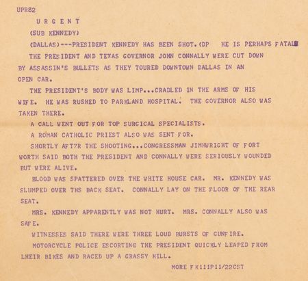 Lot #245 Kennedy Assassination: United Press International Teletype Rolls - 