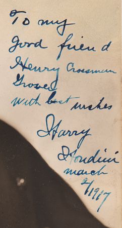 Lot #691 Harry Houdini Signed Photograph to the Illustrator of The Right Way to Do Wrong - Image 2